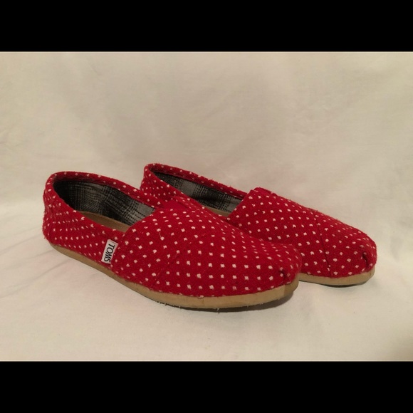 Toms Womens Size 7 Flats Red White Polka Dot - Picture 1 of 4